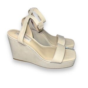 ✅ New Antonio Melani Nude Leather Strappy Wedge Platform Women Sandals